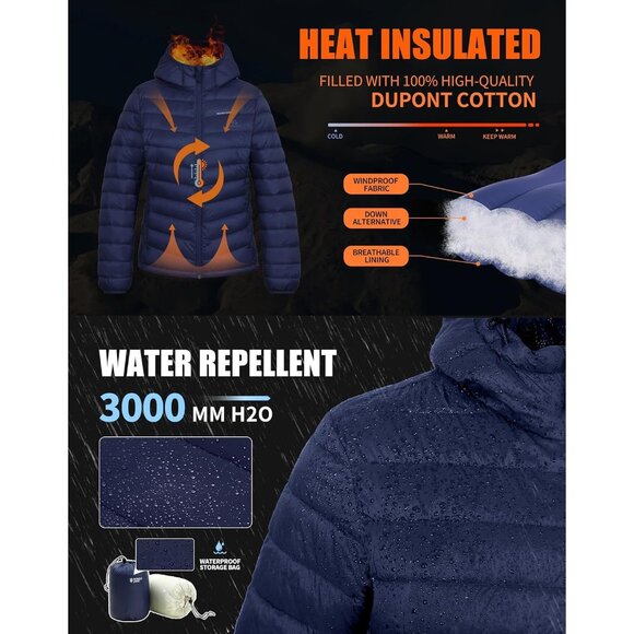 Women's Maroon Banner Puffer Jacket Winter Repellent Quilted Coat With Hoodvvvvv - Picture 5 of 6